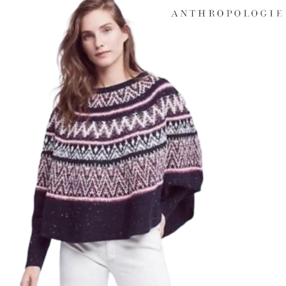 Anthropologie Sleeping On Snow Midland Fair Isle Sweater Poncho